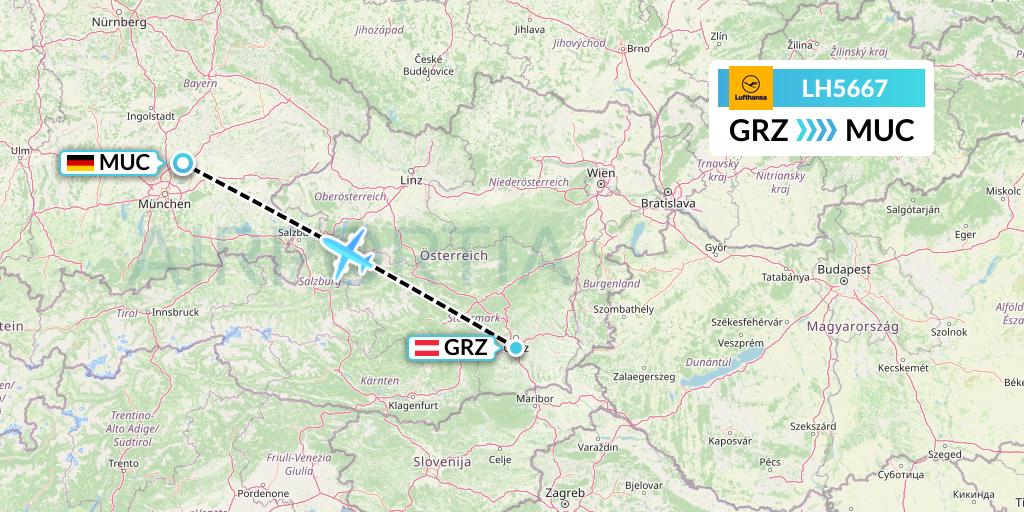 LH5667 Lufthansa Flight Map: Graz to Munich
