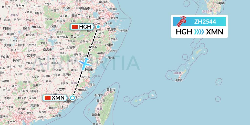 ZH2544 Shenzhen Airlines Flight Map: Hangzhou to Xiamen