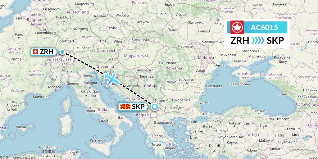 AC6015 Air Canada Flight Map: Zurich to Skopje