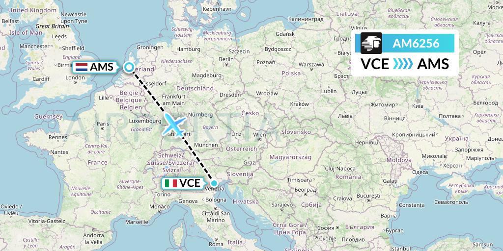 AM6256 Aeromexico Flight Map: Venice to Amsterdam
