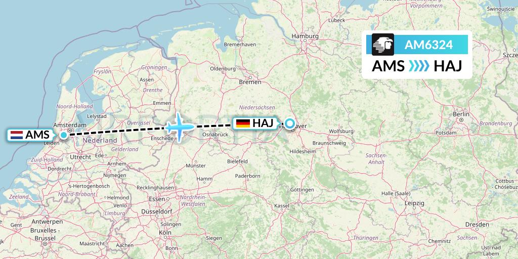AM6324 Aeromexico Flight Map: Amsterdam to Hannover