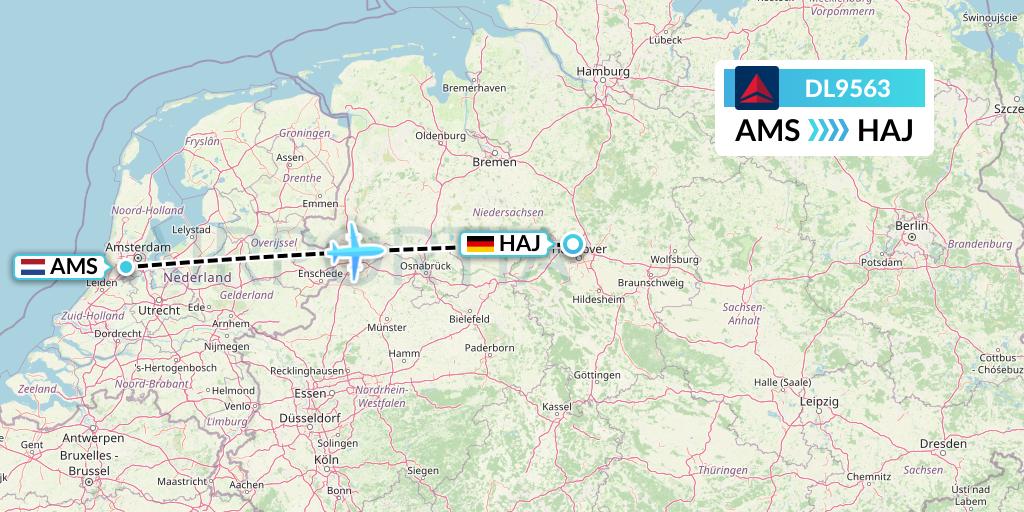 DL9563 Delta Air Lines Flight Map: Amsterdam to Hannover