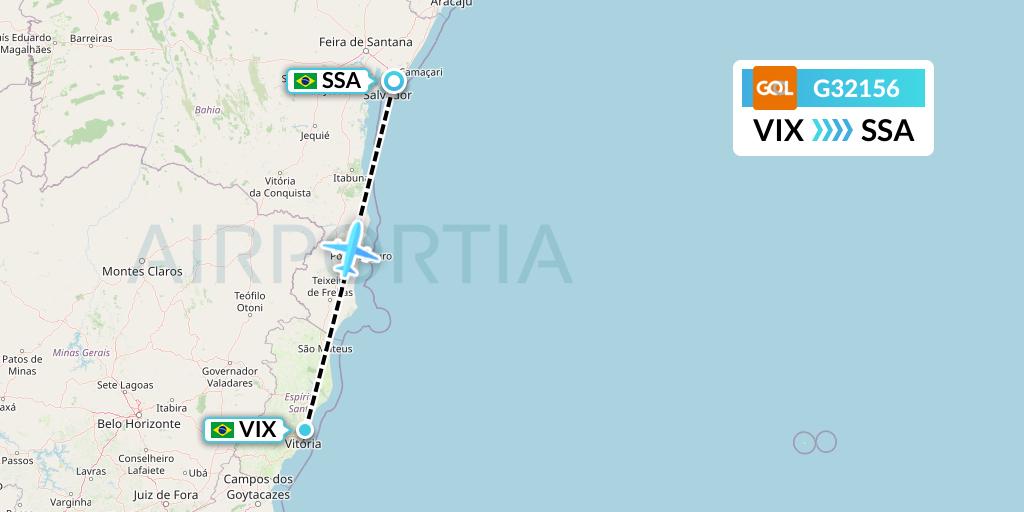 G32156 GOL Transportes Aeros Flight Map: Vitoria to Salvador