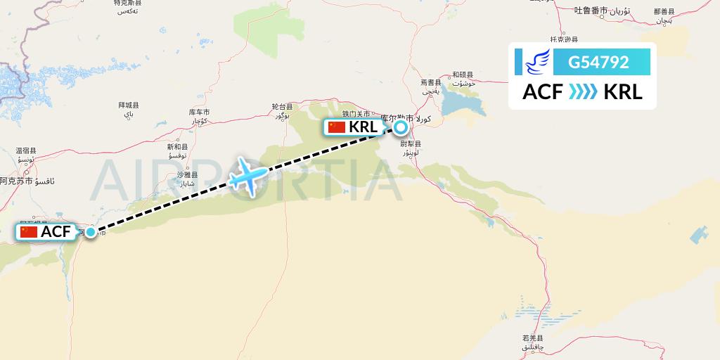 G54792 China Express Airlines Flight Map: Aksu to Korla