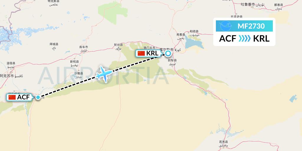 MF2730 Xiamen Airlines Flight Map: Aksu to Korla