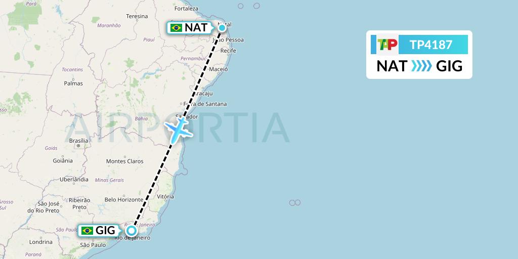 TP4187 TAP Portugal Flight Map: Natal to Rio de Janeiro