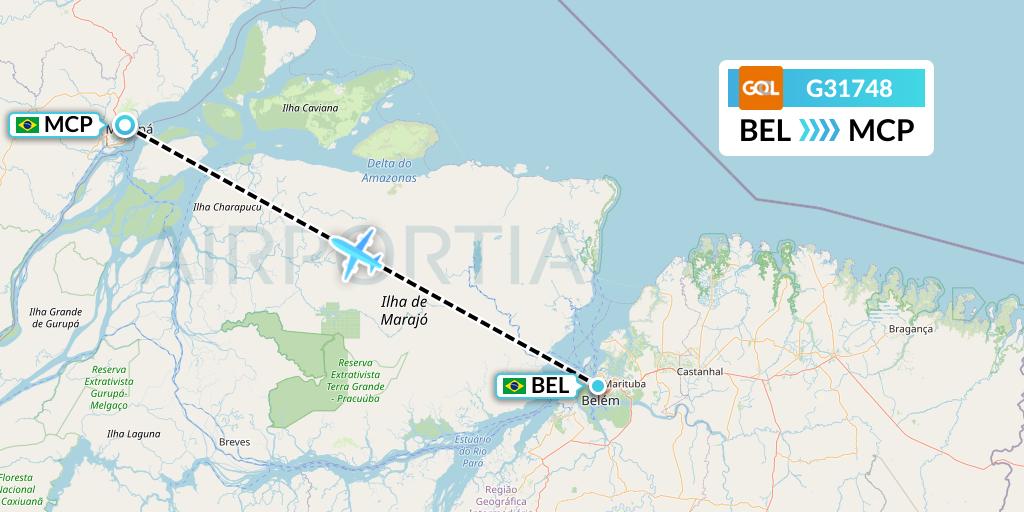 G31748 GOL Transportes Aeros Flight Map: Belem to Macapa