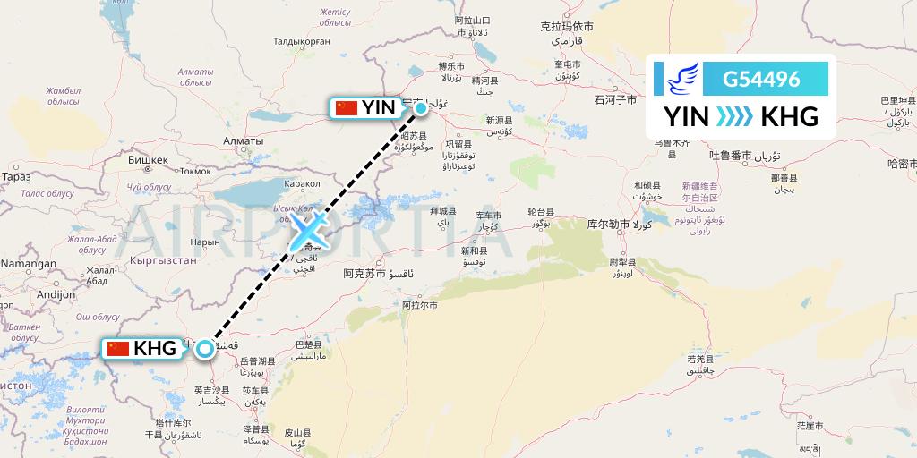 G54496 China Express Airlines Flight Map: Yining to Kashgar