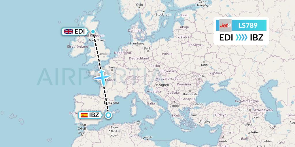 LS789 Jet2 Flight Map: Edinburgh to Ibiza