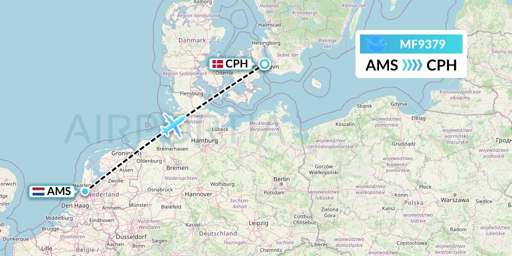 MF9379 Xiamen Airlines Flight Map: Amsterdam to Copenhagen