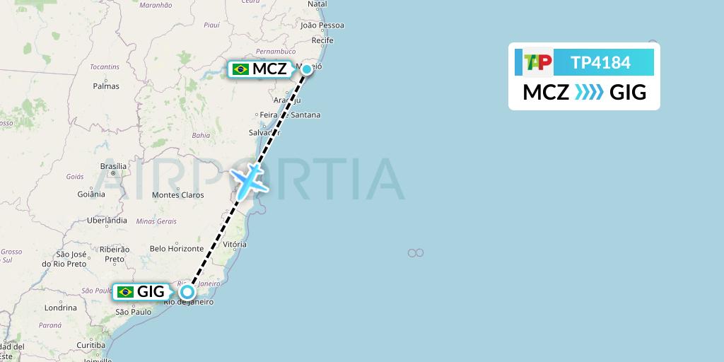 TP4184 TAP Portugal Flight Map: Maceio to Rio de Janeiro