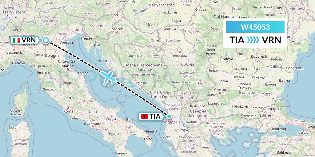 W45053 Wizz Air Malta Flight Map: Tirana to Verona
