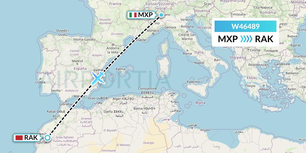 W46489 Wizz Air Malta Flight Map: Milan to Marrakesh 