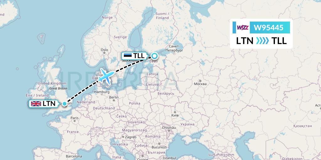 W95445 Wizz Air UK Flight Map: London to Tallinn