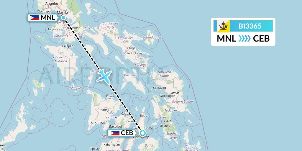 BI3365 Royal Brunei Airlines Flight Map: Manila to Cebu