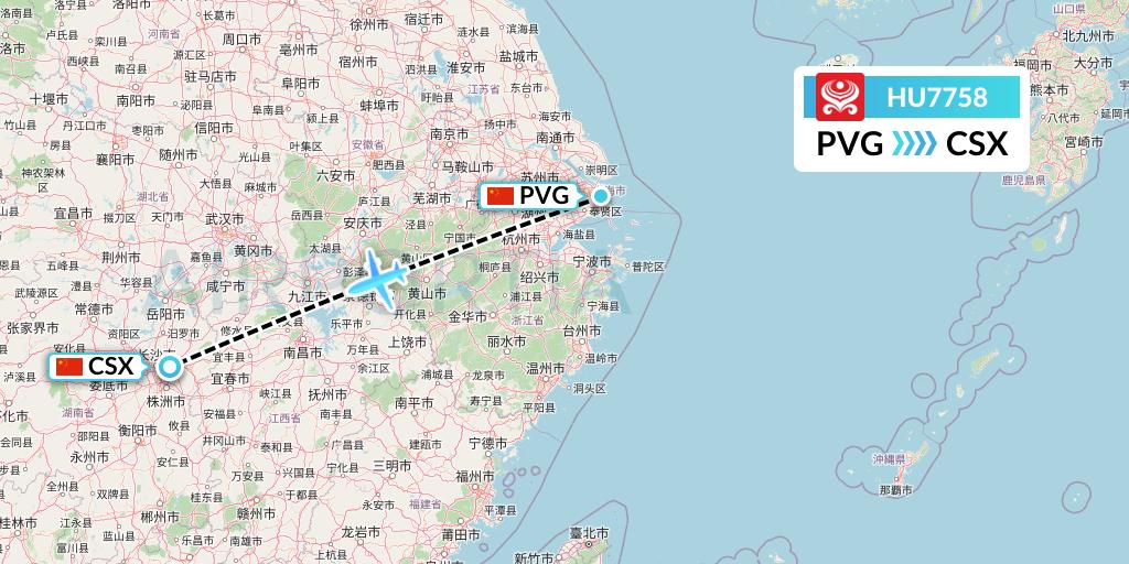 HU7758 Hainan Airlines Flight Map: Shanghai to Changsha