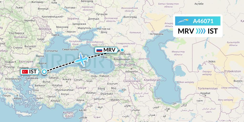 A46071 Azimuth Airlines Flight Map: Mineralnye Vody to Istanbul