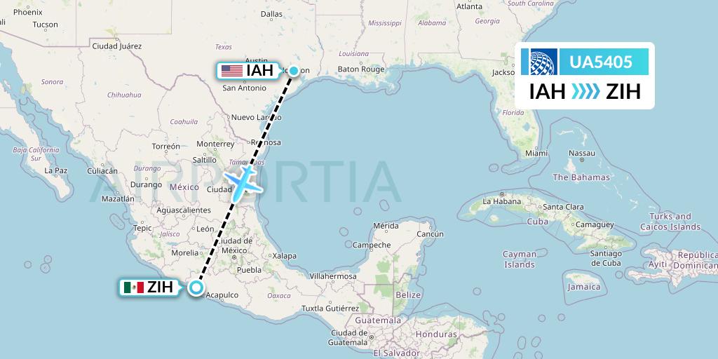 UA5405 United Airlines Flight Map: Houston to Zihuatanejo