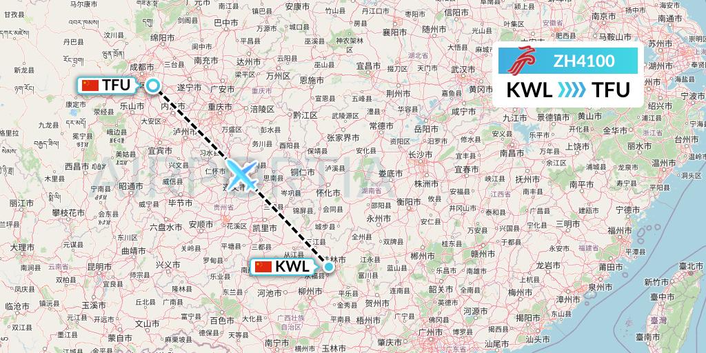 ZH4100 Shenzhen Airlines Flight Map: Guilin to Chengdu