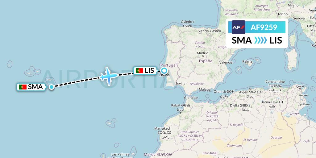 AF9259 Air France Flight Map: Santa Maria to Lisbon