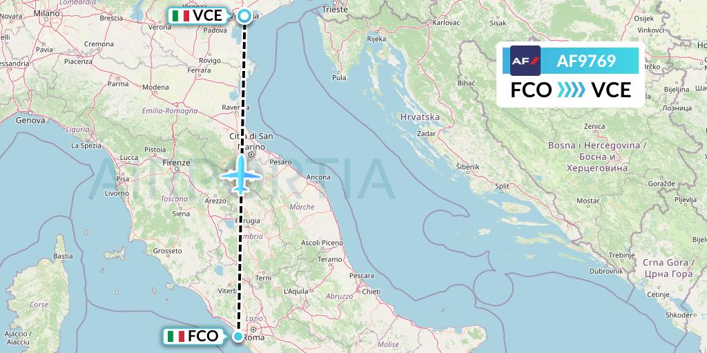 AF9769 Air France Flight Map: Rome to Venice