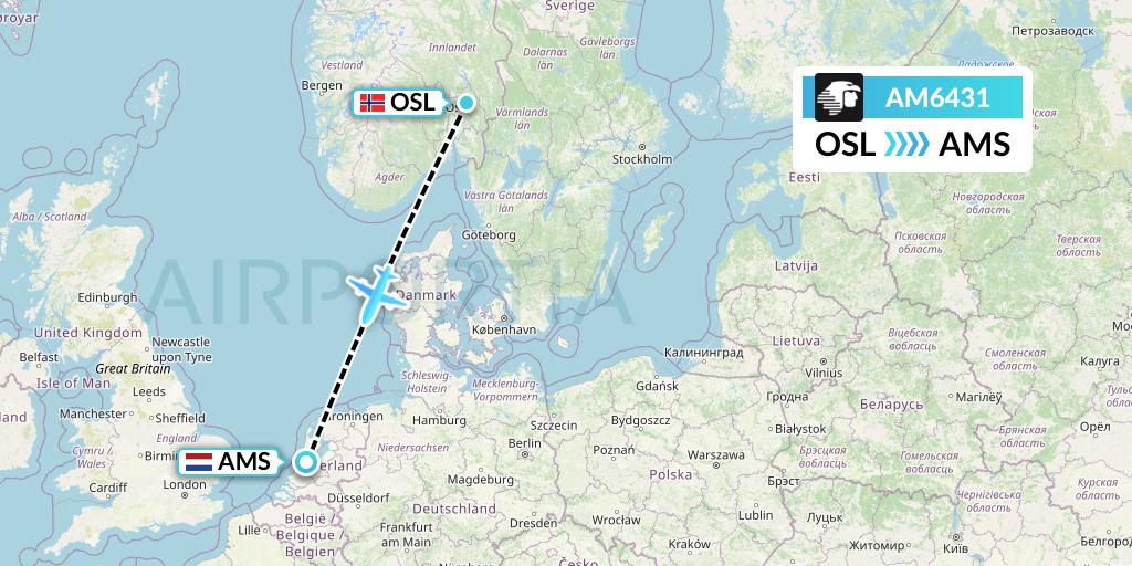 AM6431 Aeromexico Flight Map: Oslo to Amsterdam