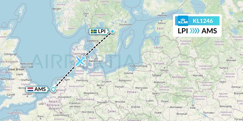 KL1246 KLM Flight Map: Linkoping to Amsterdam