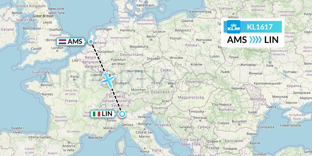 KL1617 KLM Flight Map: Amsterdam to Milan