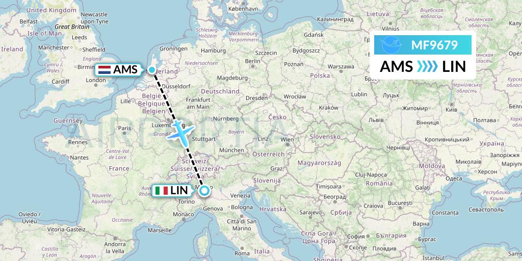 MF9679 Xiamen Airlines Flight Map: Amsterdam to Milan