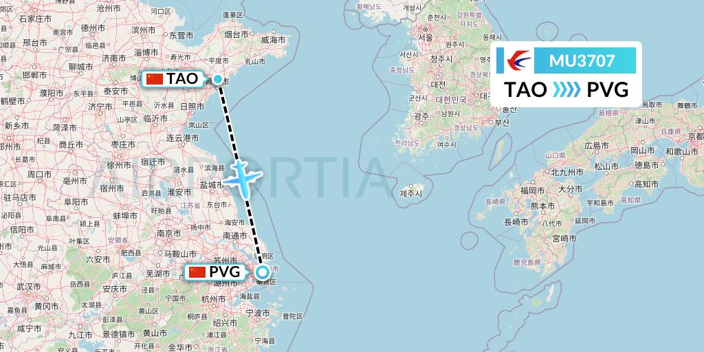 MU3707 China Eastern Airlines Flight Map: Qingdao to Shanghai