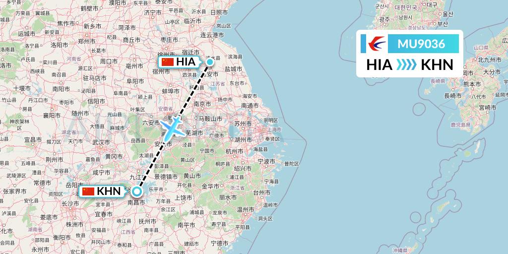 MU9036 China Eastern Airlines Flight Map: Huai'an to Nanchang