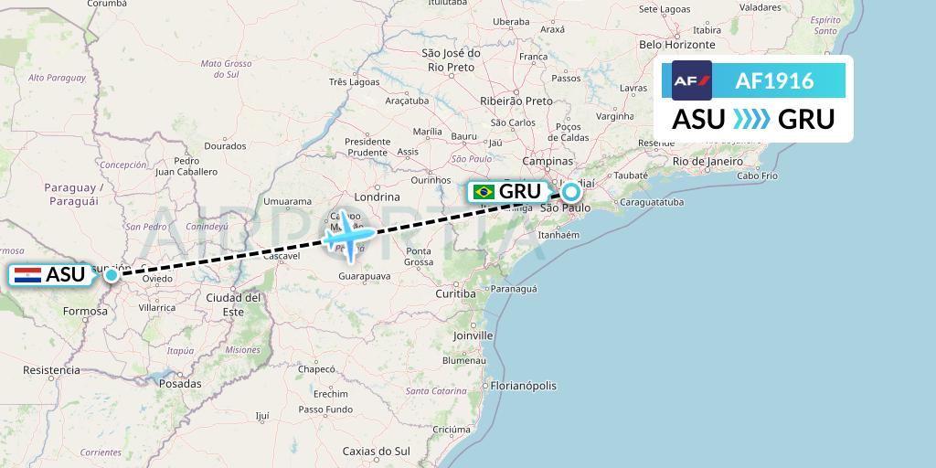 AF1916 Air France Flight Map: Asuncion to Sao Paulo