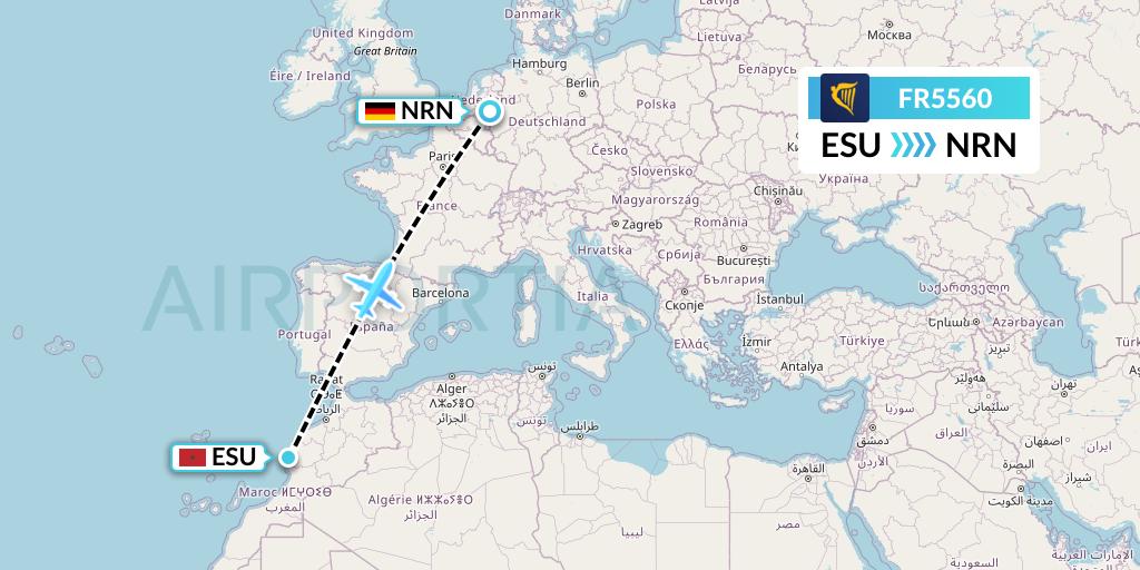 FR5560 Ryanair Flight Map: Essaouira to Weeze