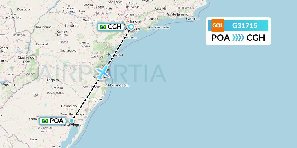 G31715 GOL Transportes Aeros Flight Map: Porto Alegre to Sao Paulo