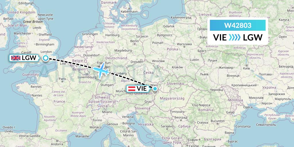 W42803 Wizz Air Malta Flight Map: Vienna to London
