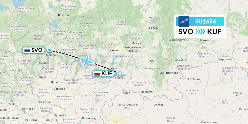 SU1686 Aeroflot Flight Map: Moscow to Samara
