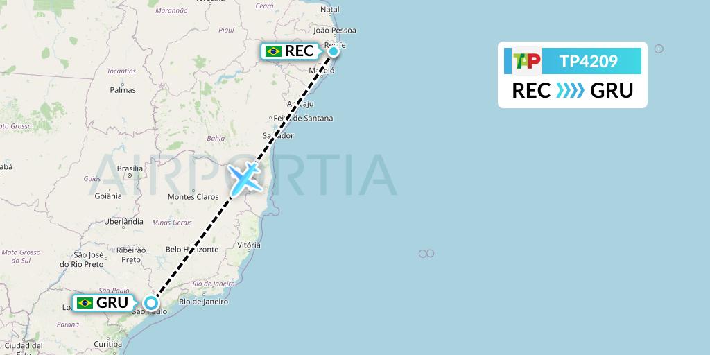 TP4209 TAP Portugal Flight Map: Recife to Sao Paulo