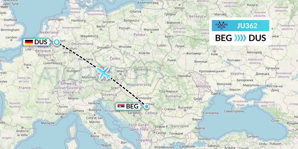 JU362 AirSERBIA Flight Map: Belgrade to Dusseldorf