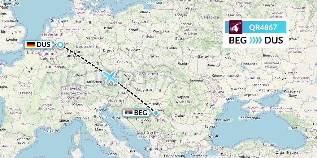 QR4867 Qatar Airways Flight Map: Belgrade to Dusseldorf