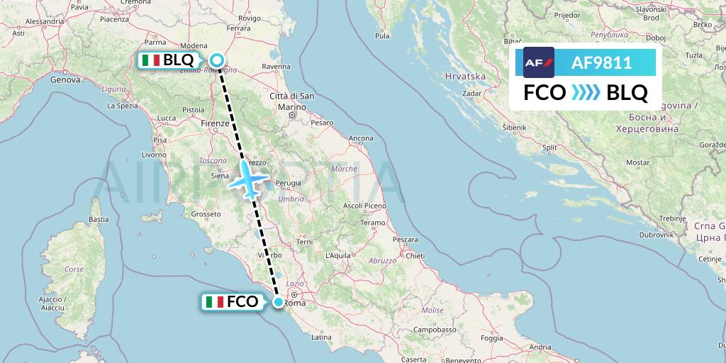 AF9811 Air France Flight Map: Rome to Bologna
