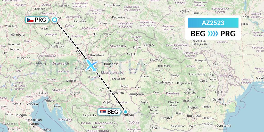 AZ2523 ITA Airways Flight Map: Belgrade to Prague