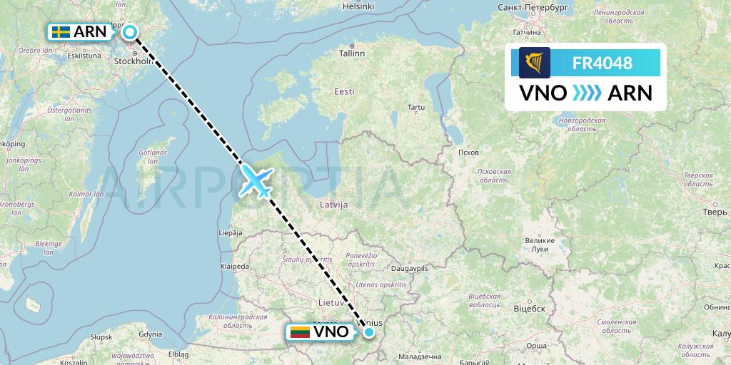 FR4048 Ryanair Flight Map: Vilnius to Stockholm