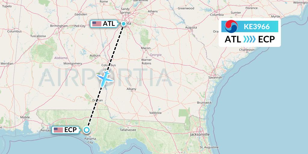 KE3966 Korean Air Flight Map: Atlanta to Panama City