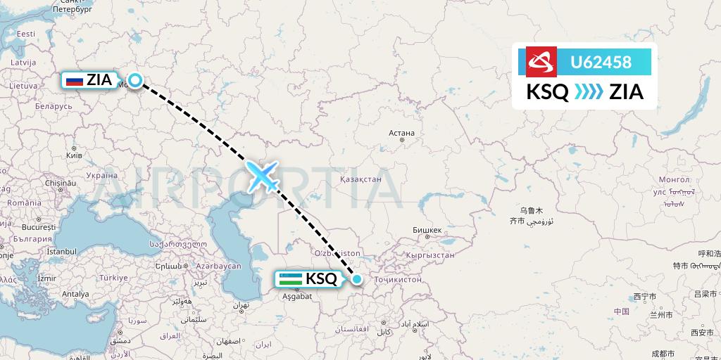 U62458 Ural Airlines Flight Map: Karshi to Moscow