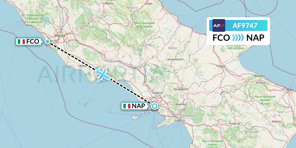 AF9747 Air France Flight Map: Rome to Naples