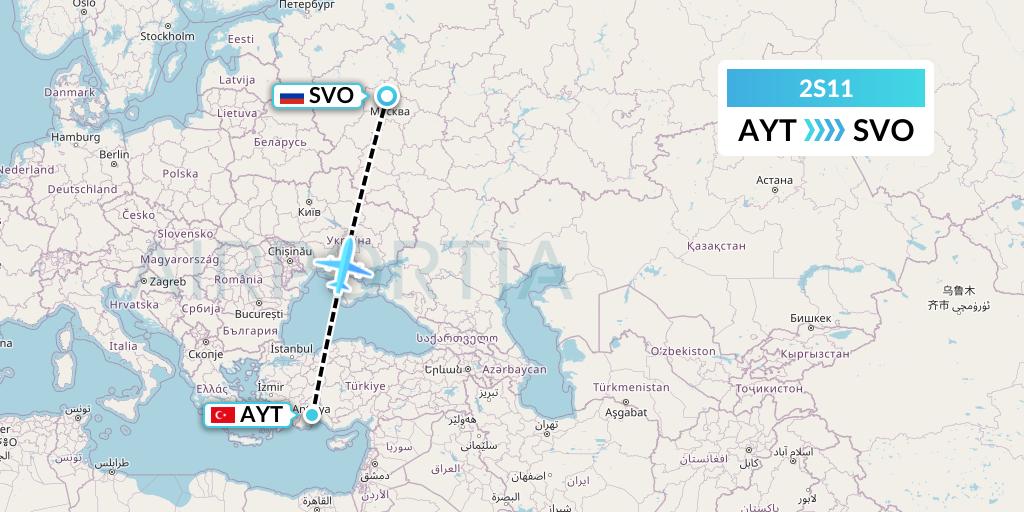 2S11 Star Equatorial AL Flight Map: Antalya to Moscow