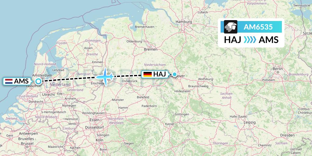 AM6535 Aeromexico Flight Map: Hannover to Amsterdam