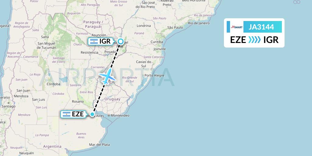JA3144 JetSMART Flight Map: Buenos Aires to Puerto Iguazu
