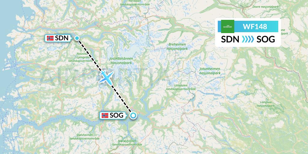 WF148 Wideroe Flight Map: Sandane to Sogndal