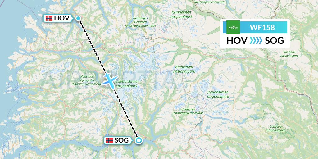 WF158 Wideroe Flight Map: Orsta Volda to Sogndal